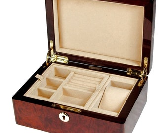 Hillwood Makah Burl Wood Jewellery Box with Lock (VM016J)