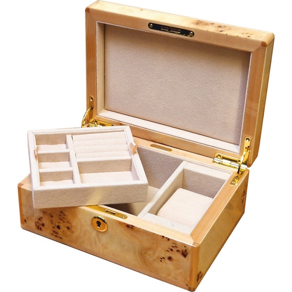 Hillwood Maple Burl Wood Jewellery Box with Lock (MP016J)