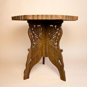 Vintage Hand Carved Sheesham Wood Folding Table: Boho Plant Stand