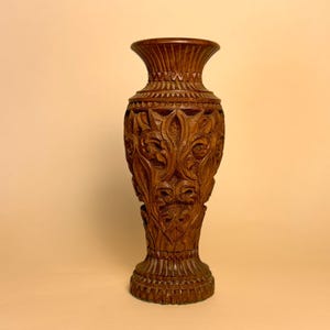 Vintage Ornate Hand-Carved Wooden Vase/Urn
