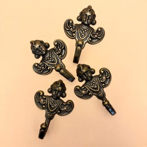 Pair of RARE Brass/Bronze Cherub Putti Coat-Hanger Wall Hooks