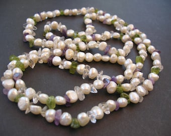 pearl, amethyst, peridot necklace