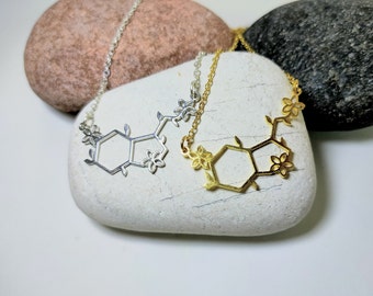 Flower Serotonin necklace, Science teacher gift, Geeky gifts, Chemistry gift,  Scientist necklace, Happiness Gift, Anxiety Relief Necklace