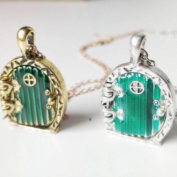 Fairy door necklace, Hobbit door, Geek necklace, Photo Locket pendant, Elf jewelry, Fairy necklace, Miniature door, Anxiety necklace