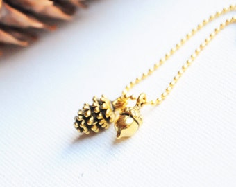 Collar de piña, Joyas de bellota de oro, Regalo de fiesta en el bosque, Piña, Colgante con dije de bellota, Regalo para mejores amigas, Joyas del bosque, Inspirado en la naturaleza, Reino Unido