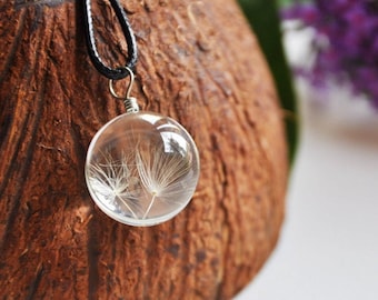 Collar de diente de león, Collar de resina, Deseos de diente de león, Joyas botánicas, Regalo de la tía, Collar de plantas, Flor prensada, Medallón de flores secas