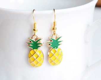 Pineapple earrings, Gold pineapple, Fruit earrings, Miniature food, Pineapple charm, Novelty gift, Fun earrings, Tropical earrings, Beach