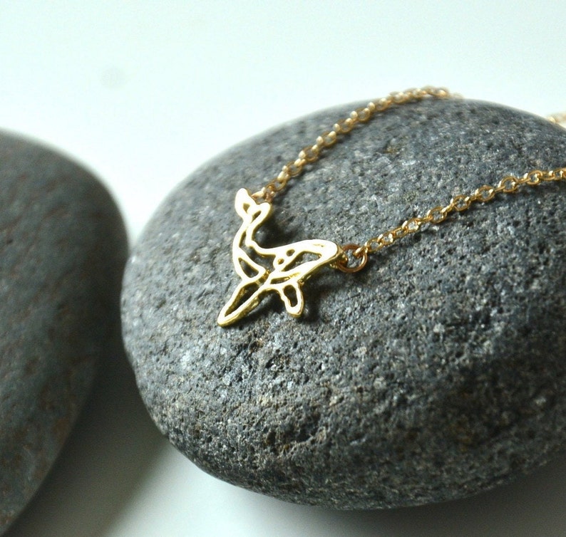 Humpback Whale necklace, Origami necklace, Geometric jewelry, Save the ocean, Sea creature, Blue Ocean animal, Nautical jewelry, Choker gift image 1