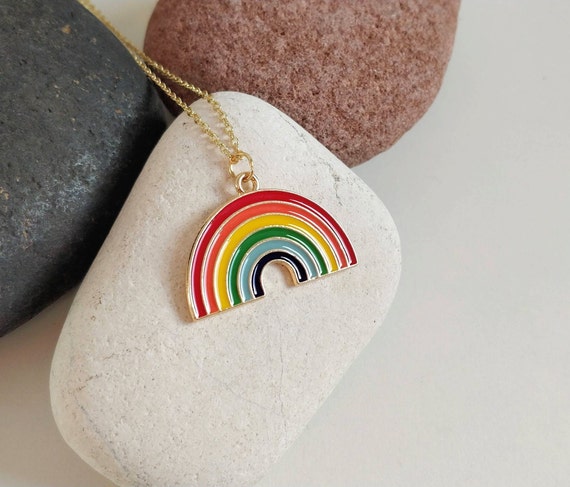 Rose Gold Plated Silver CZ Rainbow Necklace | Jewellerybox.co.uk
