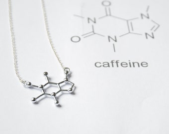 Caffeine necklace, Coffee lover gift, Molecule jewelry, Chemistry necklace, Chemist jewelry gift, Geek pendant, Science jewellery, Chemistry