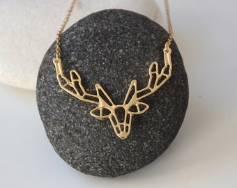 Stag skull necklace, Skull jewellery, Deer antler necklace, Woodland animals, Gothic jewelry, Stag charm, Autumn jewellery, Winter jewelry