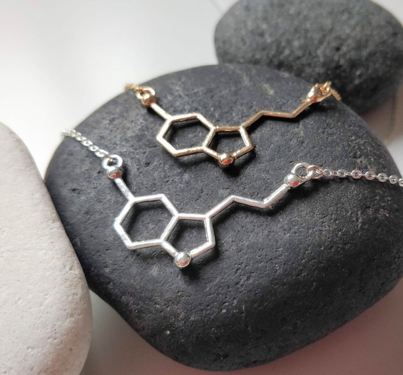 Serotonin DNA necklace, Science teacher gift, Geek Molecule jewelry, Geekery gifts, Chemistry jewelry gift,  Scientist necklace jewellery