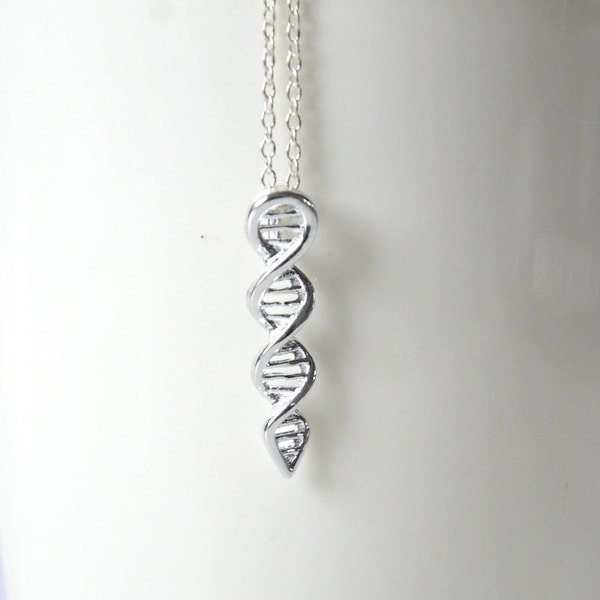 Silver DNA necklace, Chemisty science jewelry, Double Helix necklace, Biology teacher gift, Big bang, Scientist geek gifts, Doctor jewellery