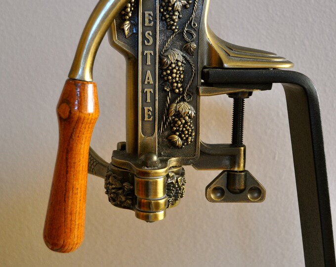 Vintage estate Wine Opener With Stand Wood and Metal Etsy