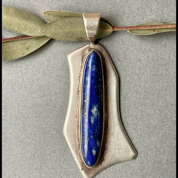 Vintage Native American large lapis pendant by artist Wilson Padilla signed