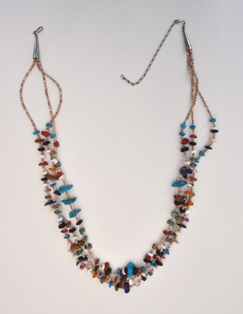 Vintage Native American 3 Strand Heishi Shell and Multi-Stone Nuggets Necklace Permanently reduced