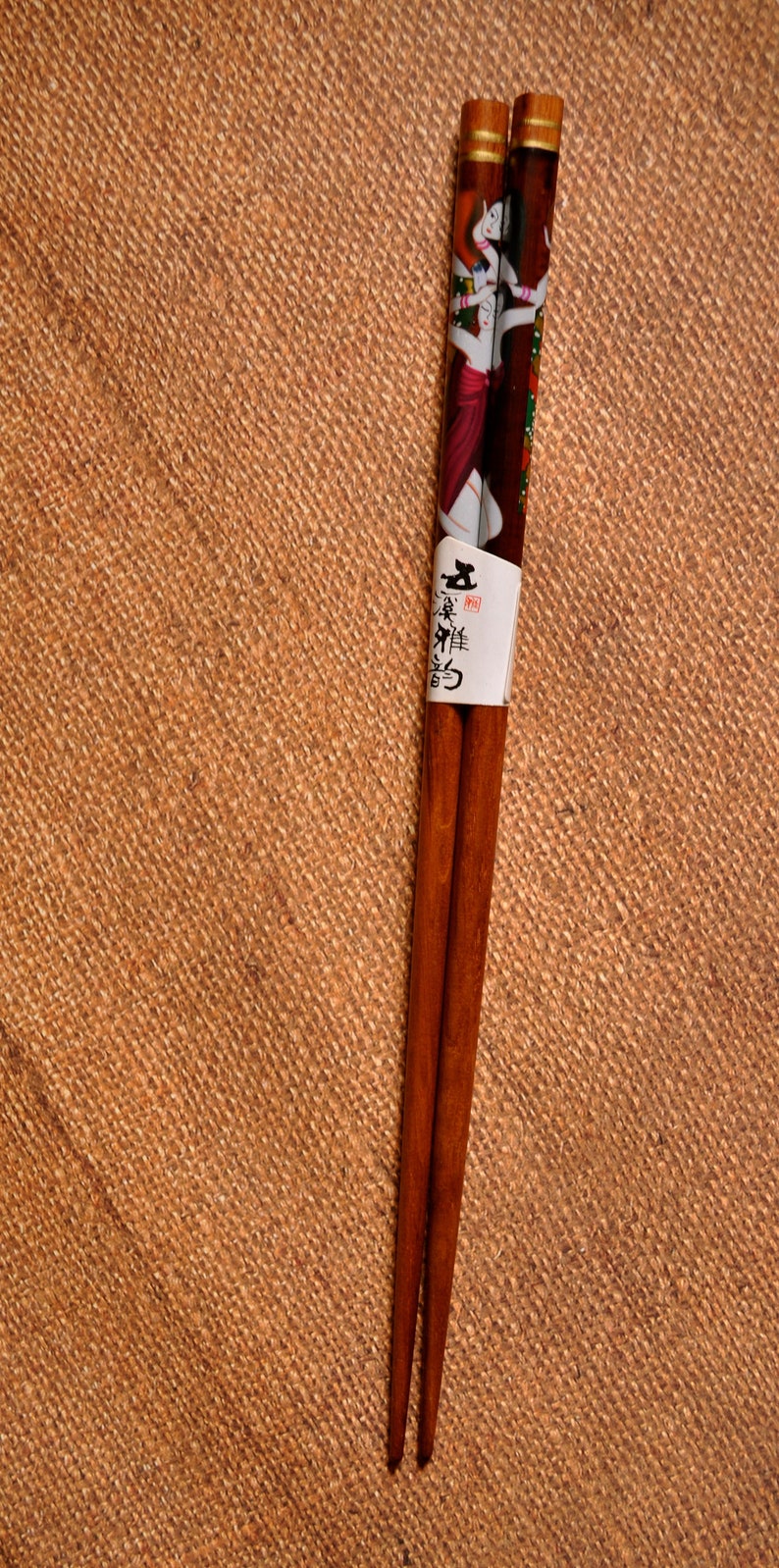 Vintage Japanese Lacquered Chopsticks with ladies pattern set of 2