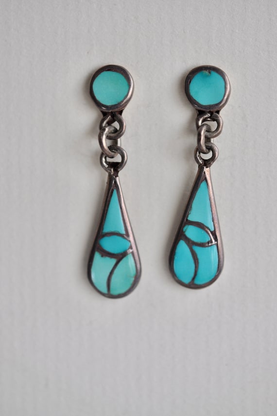 Marvelous Vintage Native American Zuni Blue Gem Turquoise & Mop Sterling Silver Earrings Marvelous Vintage Native American Zuni Blue Gem Turquoise & Mop Sterling Silver Earrings