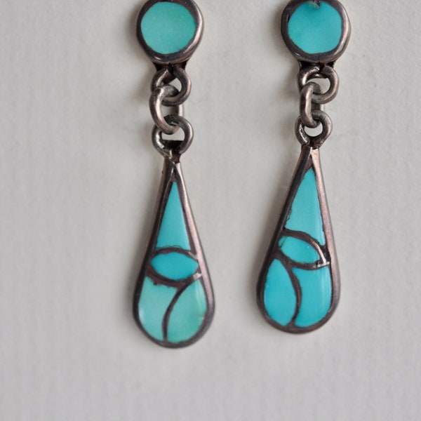 Vintage Native American sterling silver Inlay Turquoise earrings by Fernando Lillian