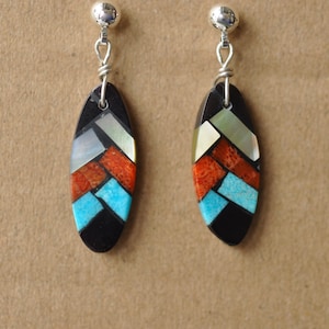 Native American Inlay Feather Pattern Earrings by Artist Charlotte ...