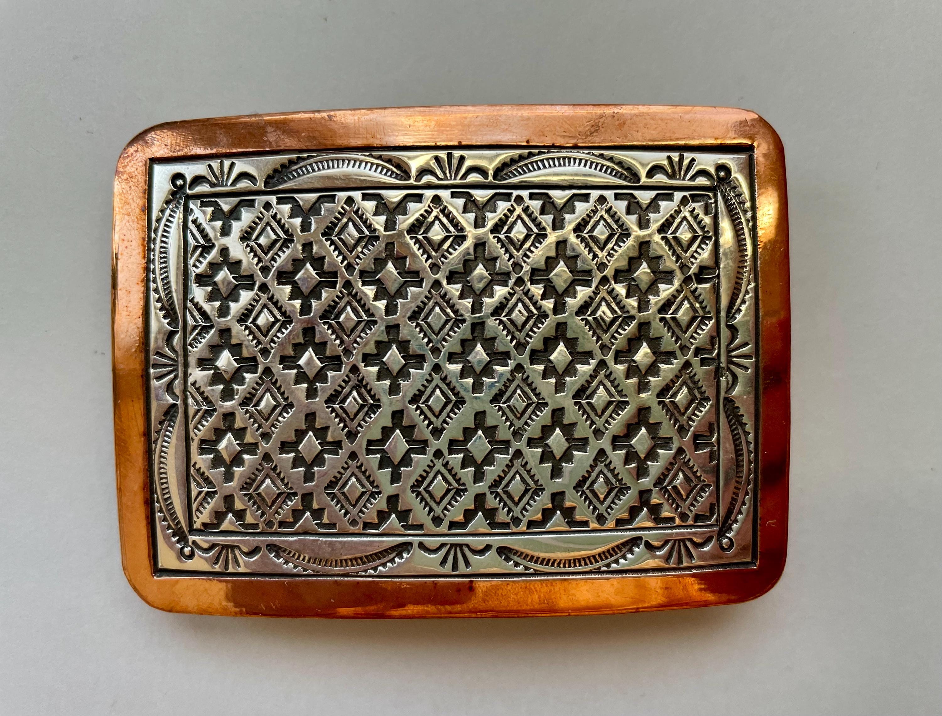 Randy Shorty Sterling Silver Native American Feathers Engraved Small Belt Buckle JeffDeeganSterlingSilverNative  main image 2