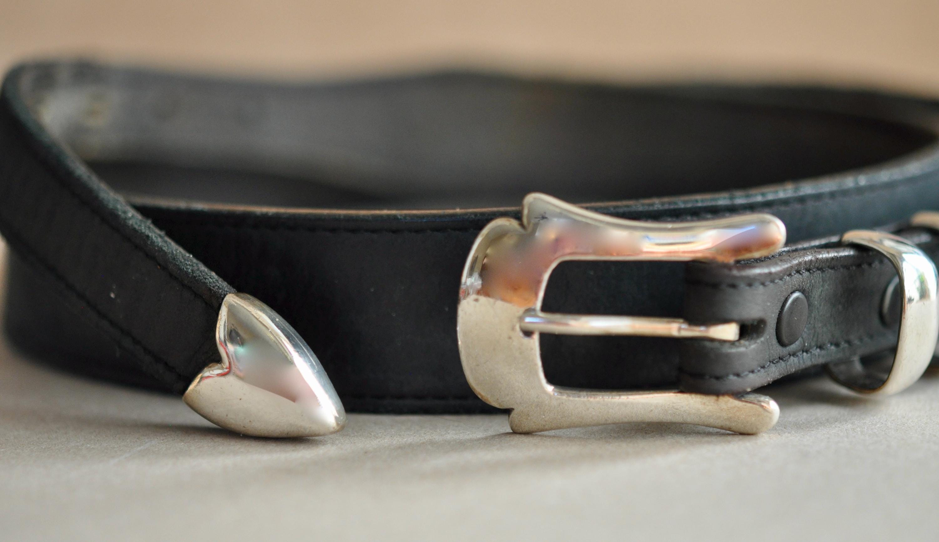 L.K.E.E. Sterling Silver Navajo Style Ranger Belt Black Leather 28 Vintage Vintage Navajo Sterling Silver Turquoise Concho Black  main image 2