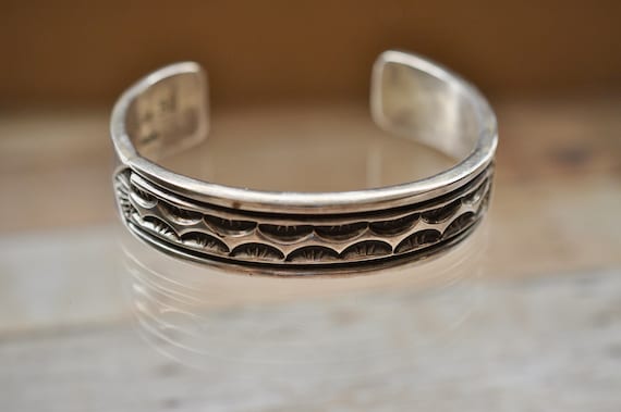 Billy J Wilson Vintage Native American Navajo Hand Tooled Sterling Silver Bracelet Billy J Wilson Vintage Native American Navajo Hand Tooled Sterling Silver Bracelet