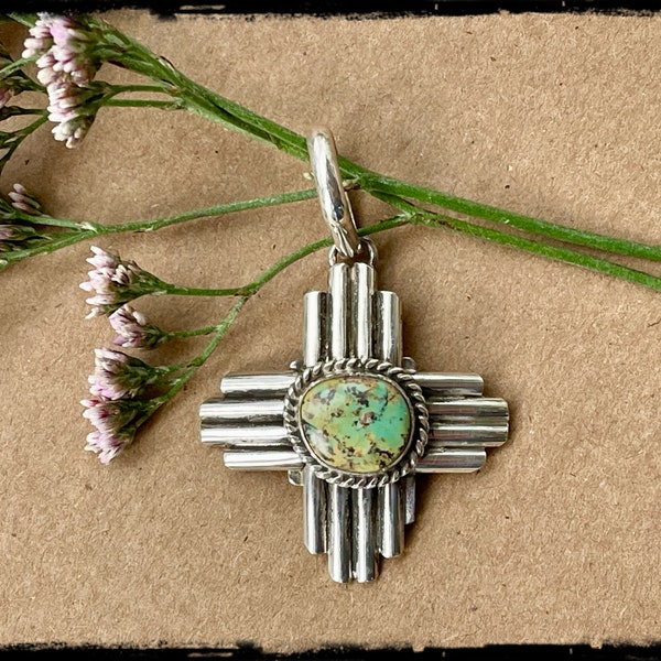 Native American Zia Symbol pendant with turquoise by artist Robert Yellowhorse