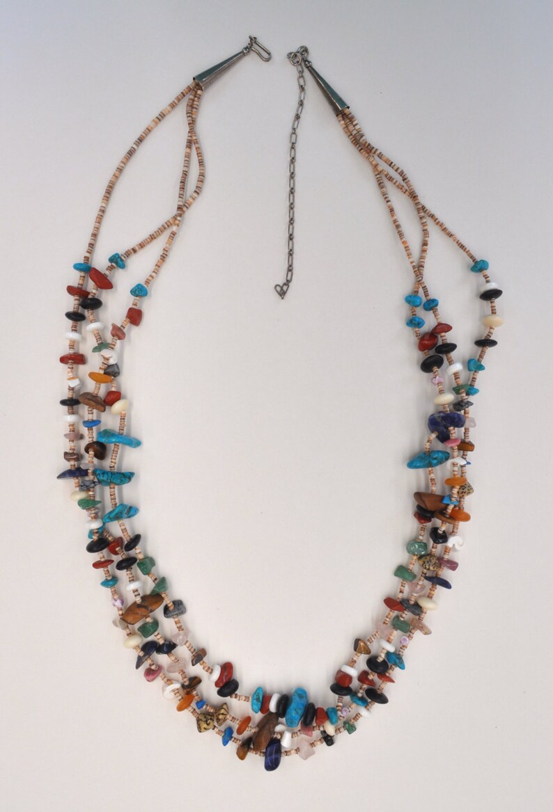 Vintage Native American 3 Strand Heishi Shell and Multi-Stone Nuggets Necklace Permanently reduced