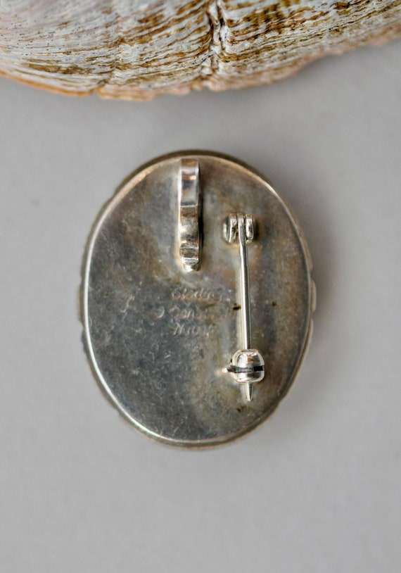 Vintage Native American Onyx brooch/pendant by ar… - image 8