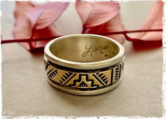 Amazing Vintage Native American Navajo 14k Gold Sterling Silver Geometric Ring Amazing Vintage Native American Navajo 14k Gold Sterling Silver Geometric Ring