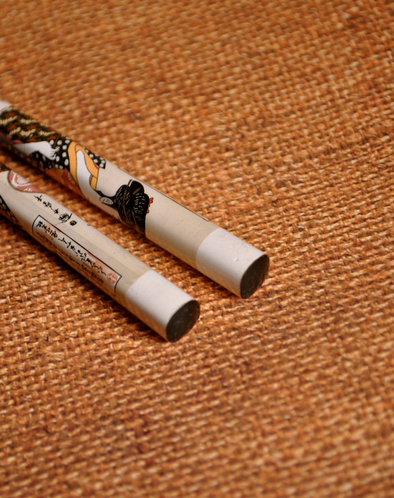 Vintage Japanese Lacquered Chopsticks with ladies pattern set of 2