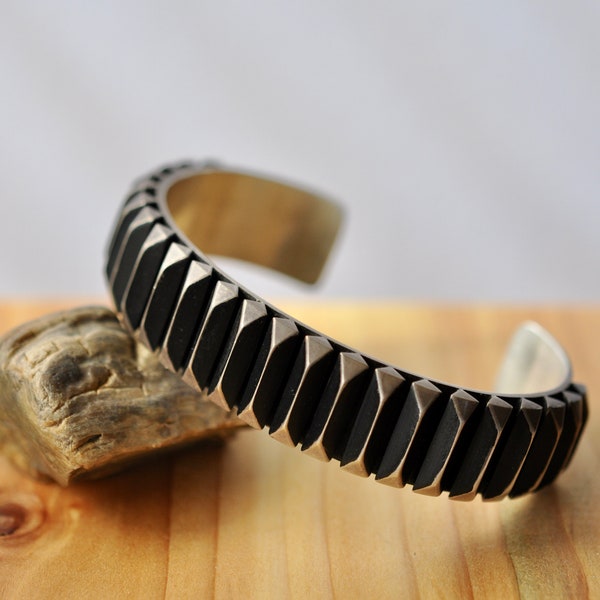Native American Sterling silver heavy cuff/bracelet  by artist Leander Tahe