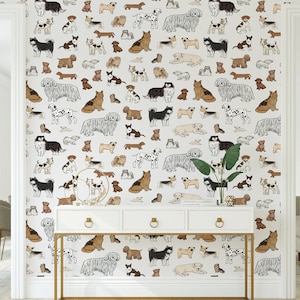 Mixed Breeds Dog Wallpaper Peel and Stick Wallpaper Removable Traditional Pre-Pasted Self-Adhesive Animal Dog Wallpaper FP805 bild 1
