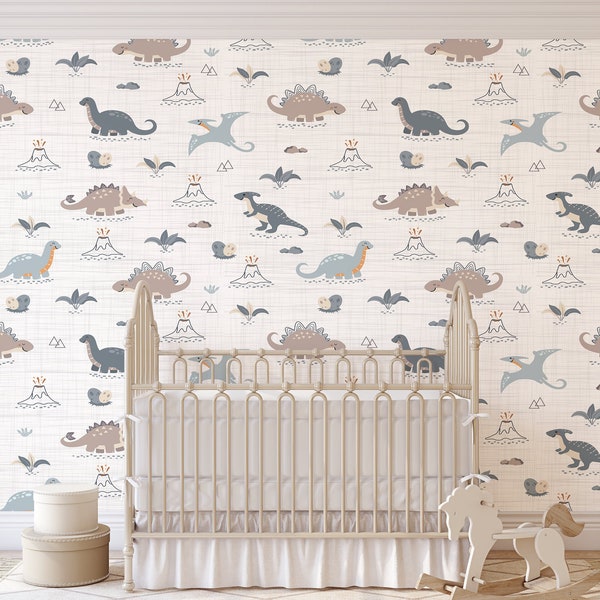 Dinosaur Wallpaper Peel and Stick Wallpaper Removable Traditional Pre-Pasted Self-Adhesive Boys Bedroom Nursery Pastel Dinosaurs FP513