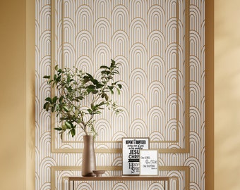 Geometric Wallpaper Peel and Stick Wallpaper Removable Traditional Pre-Pasted Self-Adhesive Office Minimal Bedroom Modern Gold FP701