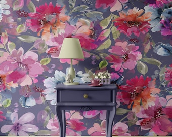 Floral Wallpaper Peel and Stick Wallpaper Removable Traditional Pre-Pasted Self-Adhesive Livingroom Large Scale Bright Pink Purple FP430