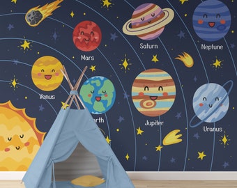 Solar System Wallpaper Peel and Stick Wallpaper Removable Traditional Pre-Pasted Self-Adhesive Kids Bedroom Planets Outer Space Mural FP517