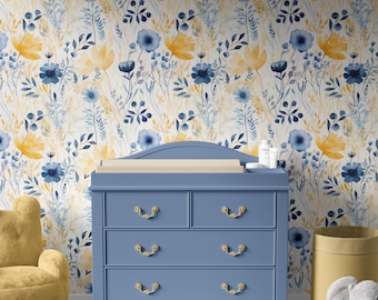 Floral Wallpaper Peel and Stick Wallpaper Removable Traditional Pre-Pasted Self-Adhesive Bathroom Nursery Blue Florals Nursery Bedroom FP408