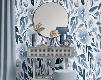 Blue Floral Wallpaper Blue Floral Wall Mural Wallpaper Peel and Stick Wallpaper Removable Traditional Pre-Pasted Self-Adhesive FP405