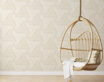 Geometric Wallpaper Peel and Stick Wallpaper Removable Traditional Pre-Pasted Self-Adhesive Office Minimal Bedroom Modern Shapes Gold FP703