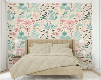 Floral Wallpaper Nursery Peel and Stick Wallpaper Removable Traditional Pre-Pasted Self-Adhesive Spring Florals Pink Flowers Mural FP461