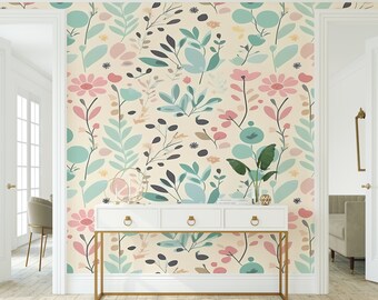 Floral Wallpaper Nursery Peel and Stick Wallpaper Removable Traditional Pre-Pasted Self-Adhesive Spring Florals Pink Flowers Mural FP461
