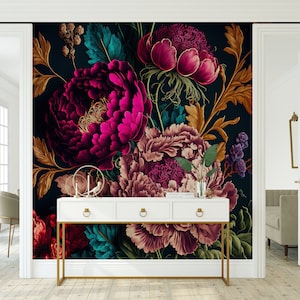 Floral Mural Peony Rose Floral Wallpaper Modern Accent Wall Peel and Stick Wallpaper Removable Traditional Pre-Pasted Self-Adhesive FP441