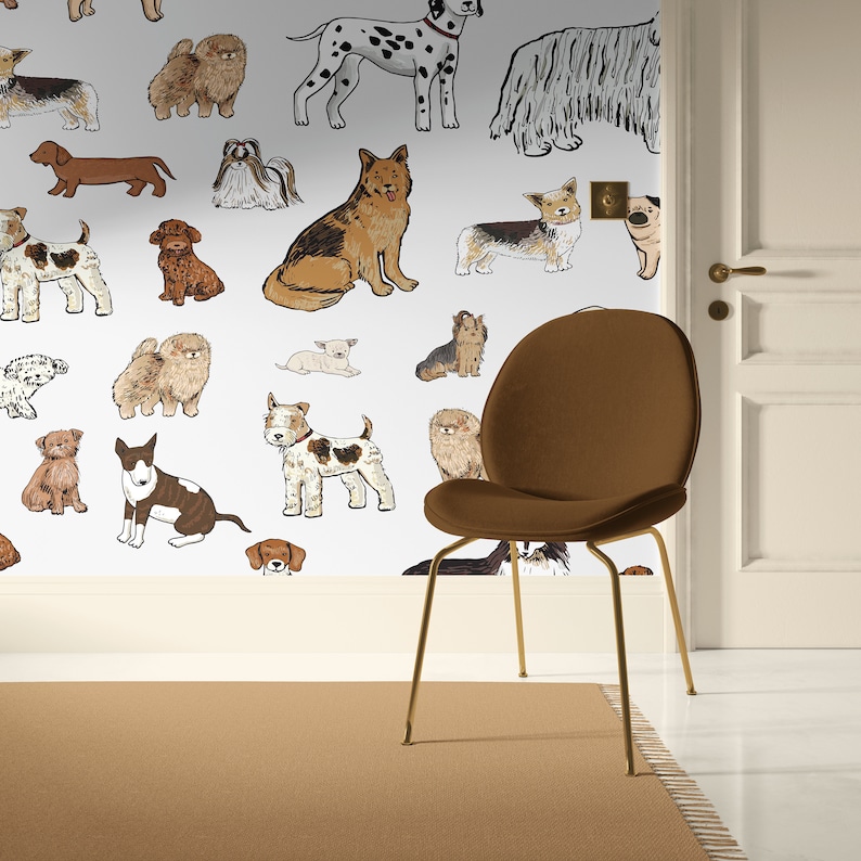 Mixed Breeds Dog Wallpaper Peel and Stick Wallpaper Removable Traditional Pre-Pasted Self-Adhesive Animal Dog Wallpaper FP805 bild 2