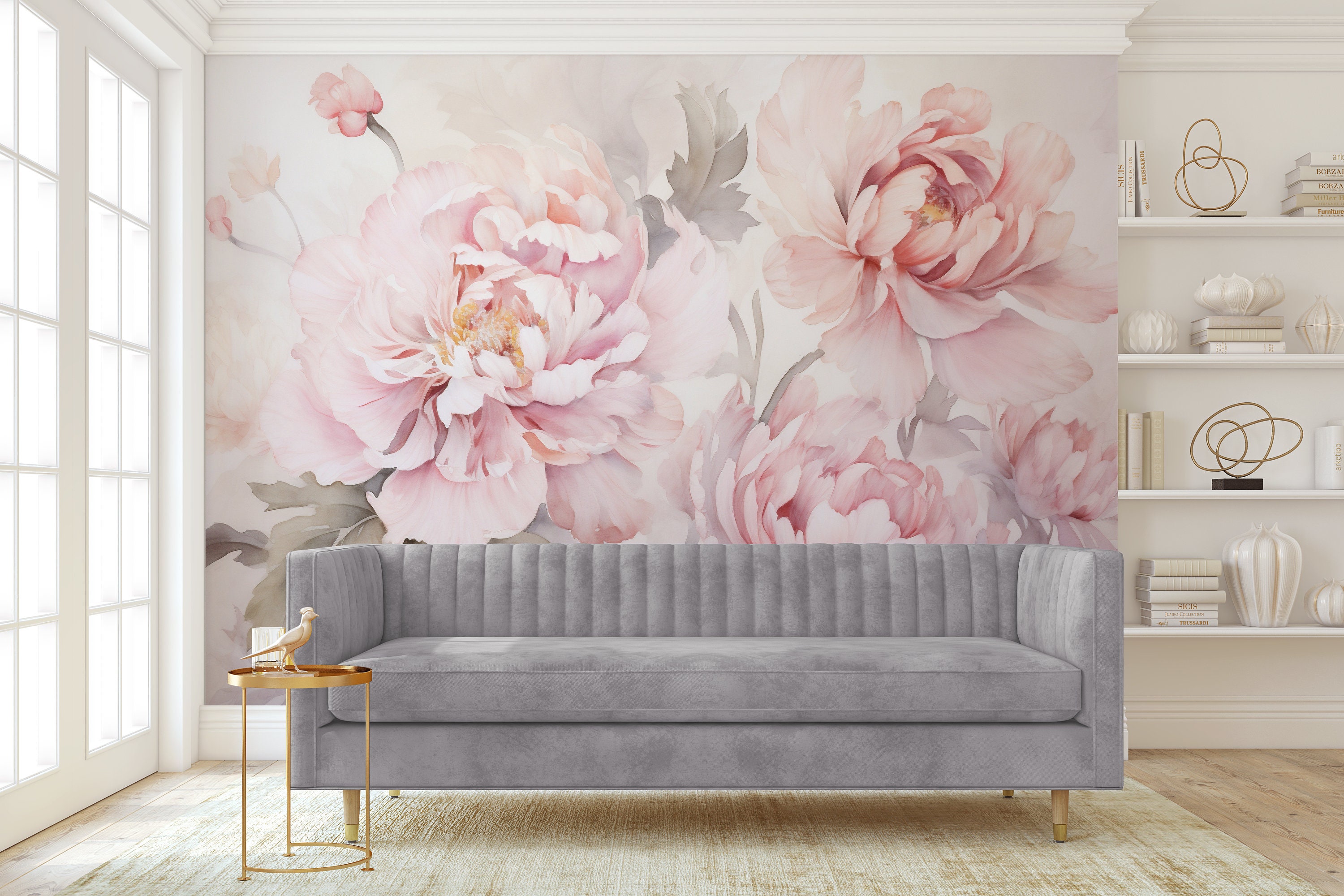 Pink Accent Wall Floral Mural Wallpaper Peel and Stick Wallpaper ...