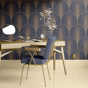 Geometric Wallpaper Peel and Stick Wallpaper Removable Traditional Pre-Pasted Self-Adhesive Minimal Bedroom Modern Blue Gold Arches FP704