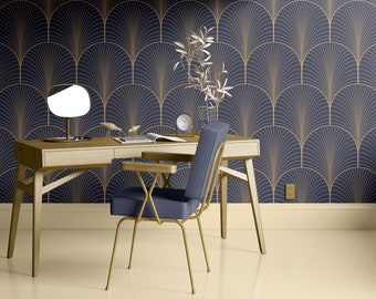 Geometric Wallpaper Peel and Stick Wallpaper Removable Traditional Pre-Pasted Self-Adhesive Minimal Bedroom Modern Blue Gold Arches FP704