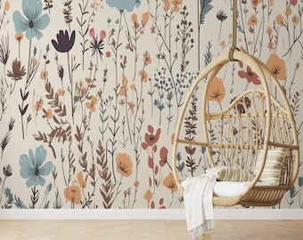 Wild Flowers Wallpaper Peel and Stick Wallpaper Removable Traditional Pre-Pasted Self-Adhesive Nursery Garden Botanical Wildflower FP456