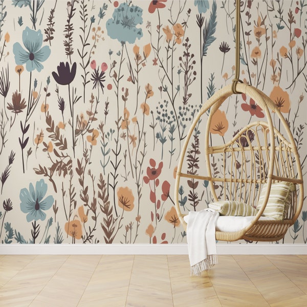 Wild Flowers Wallpaper Peel and Stick Wallpaper Removable Traditional Pre-Pasted Self-Adhesive Nursery Garden Botanical Wildflower FP456